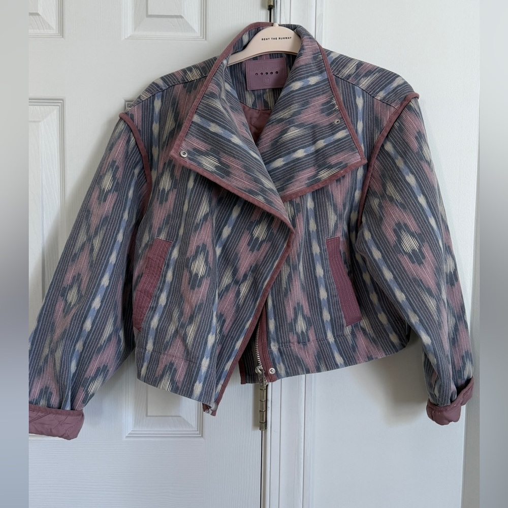 Blank NYC Pink and Blue Patterned Bomber Jacket